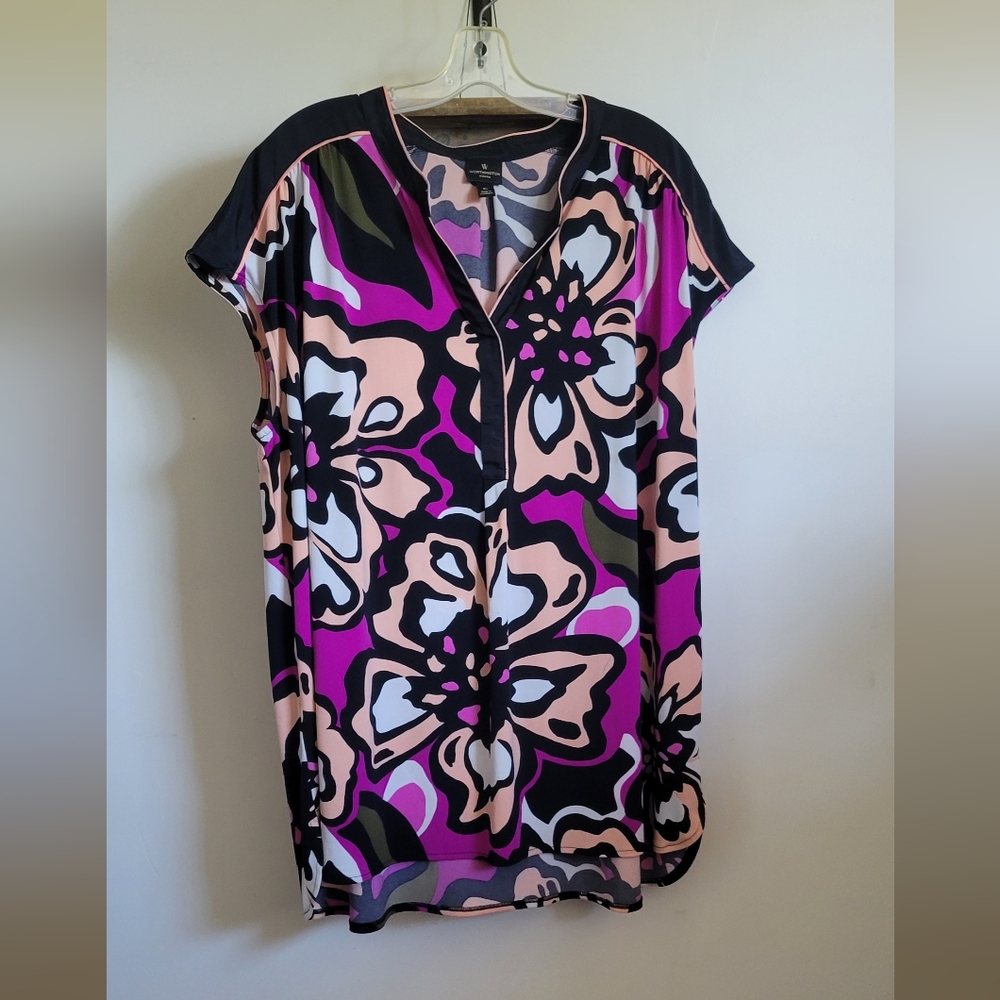 Worthington Pink and Purple Graphic Cap Sleeve Blouse